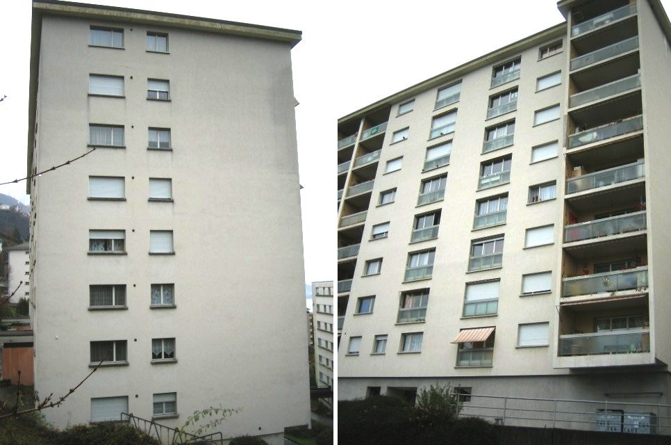 Immeuble Taux 2-4 à Montreux avant rénovation, deux vues des façades d'origine